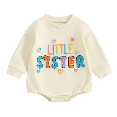 Ayalinggo Big Sister Little Sister Matching Outfits Newborn Lil Sis Romper Onesie Big Sis Sweatshirt Fall Winter Clothes Little Beige 3-6 Months