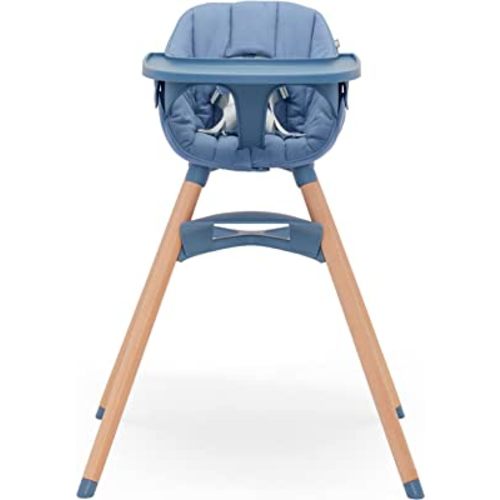 Lalo The Chair Convertible 3-in-1 High Chair - Wooden High Chair for Babies & Toddlers, Baby High Chair with Dishwasher Safe Tray, Adjustable Footrest & Machine Washable High Chair Cushion, Blueberry