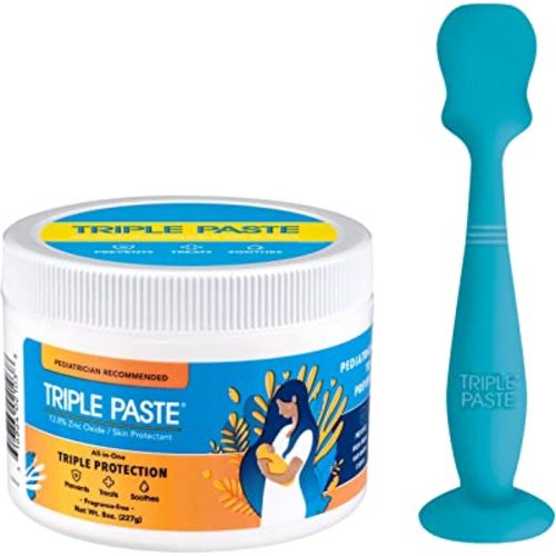 Triple Paste Diaper Rash Cream and Spatula Bundle - 8 oz Zinc Oxide Ointment and Spatula Treatment, Soothe and Prevent Rash with a Pediatrician-Recommended Hypoallergenic Formula