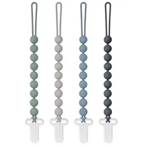 Pacifier Clips Silicone, 4-Pack Pacifier Holder Clip with Stylish Round Design, 100% Food Grade Silicone, Safe Essentials for Newborns Baby Boys and Girls