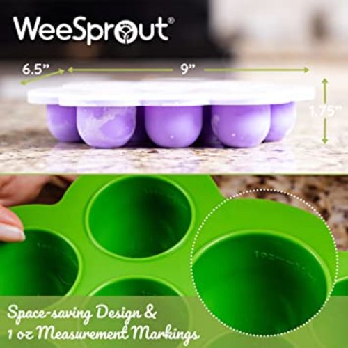 WeeSprout Silicone Baby Food Freezer Tray with Clip-on Lid Perfect Storage Container for Homemade Baby Food, Vegetable & Fruit Purees, and Breast Milk - Ten 1.5 Ounce Sections - Bright Red