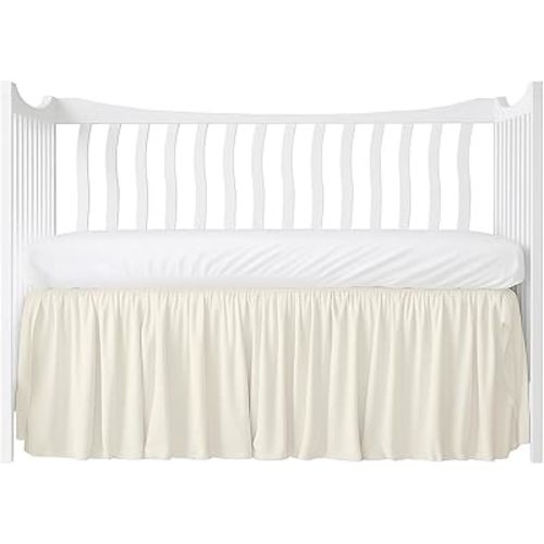 Crib Bed Skirt Dust Ruffle with Split Corners, 100% Cotton, Ivory Nursery Crib Skirt for Baby Boys or Girls, 28x52, 14" Drop, Toddler Bed Skirt, Baby Bedding, Crib Sheet Skirt, Soft & Breathable