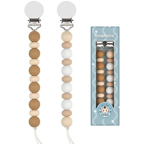 Pacifier Clip,Paci Clips Boys Girls Gender Neutral Soothie Chain Holder for Baby Shower BPA Free(Beige+Oatmeal)