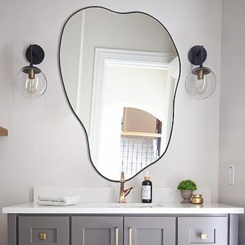POZINO Asymmetrical Mirror, Black Irregular Mirrors, Cloud Shaped Mirrors, Unique Modern Mirror for Living Room Bathroom Bedroom Entryway Fireplace,30"x20.5"