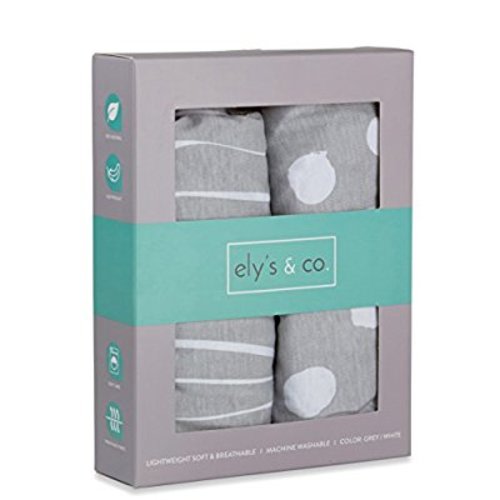 Bassinet Sheet Set 2 Pack 100% Jersey Cotton Grey and White Abstract Stripes and Dots by Ely's & Co