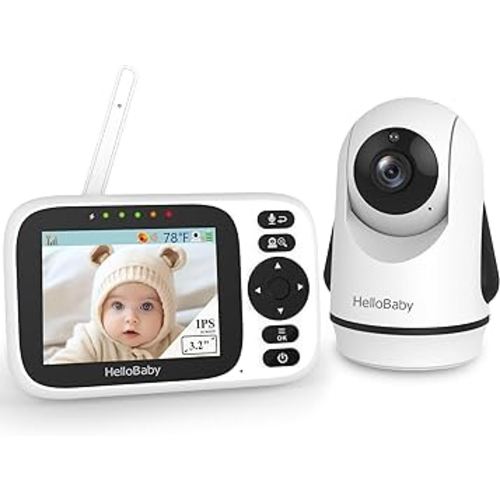 HelloBaby Baby Monitor with 3.2'' IPS Screen - Baby Camera Monitor with Remote Pan-Tilt-Zoom Camera No WiFi, Infrared Night Vision, 1000ft Wireless Connection