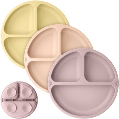 3-Pack Prep Suction Plates for Baby, 100% Silicone Toddler Plates, BPA-Free Divided Baby Plates with Suction, Color: Dusk