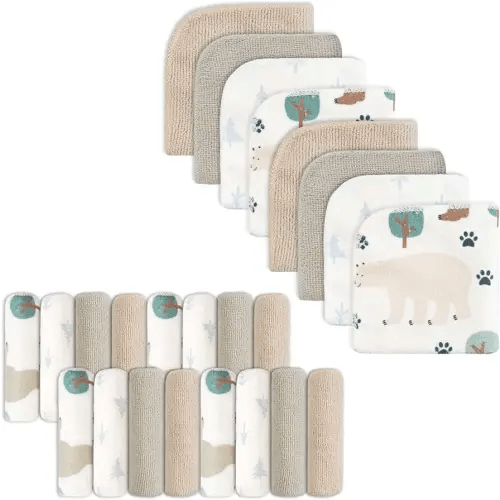Baby Washcloths, 24Pack Baby Wash Cloths Extra Soft & Ultra Absorbent, Baby Towels Face Towel Unisex for Boys Girls Face & Body, Washclothes Gentle on Sensitive Skin, 9''x 9'' Bear