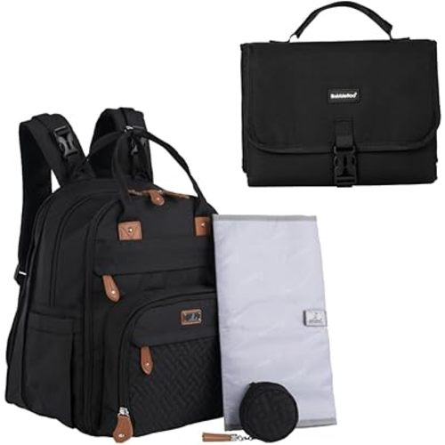 BabbleRoo Portable Changing Pad Black & Basic Diaper Bag Black XL
