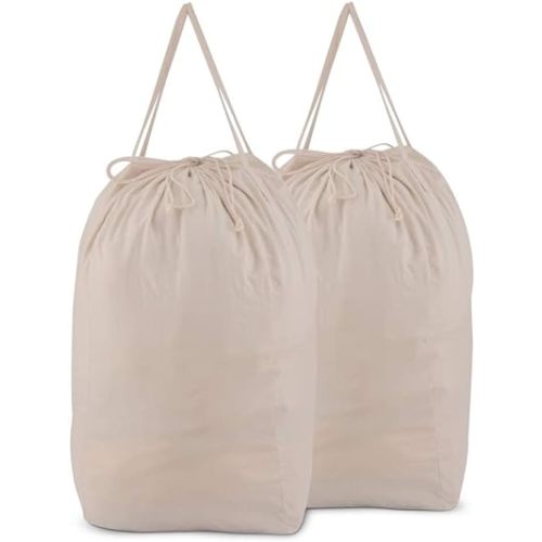 MCleanPin Washable Laundry Bags with Handles,140L Dirty Clothes Storage for College Dorm & Travel,2 Pack (Beige)