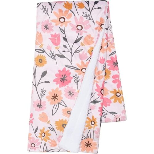 Lambs & Ivy Little Garden Soft Luxurious Pink Floral Warm Fleece Baby Blanket