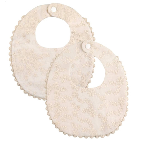 GZMM Baby Bib For Girls,Reversible Waterproof Handmade Natural Cotton Baby Drool Bib 0-12 months 2 Pack (off-white color, 0-12 months)
