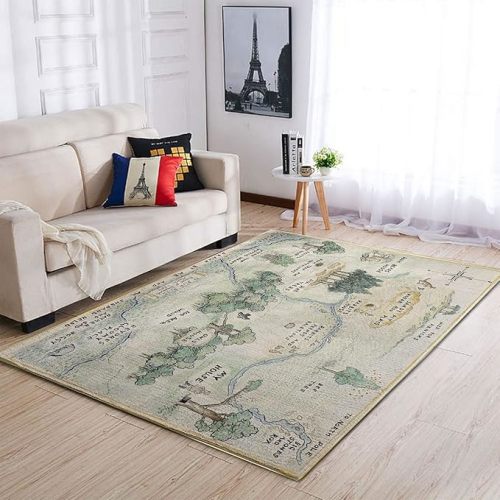 100 Acre Wood Map Rug: Soft & Non-Slip Cartoon Carpet for Playroom, Nursery & Living Room, Cute Animal Friends Area Rug, Cozy Pooh Bear Map Rug & Home Decor (4x6 ft)