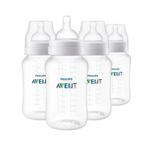Philips Avent Anti-Colic Baby Bottles, 11oz, with Flow 3 Nipples, 3m+, 4pk, Clear, SCY106/04