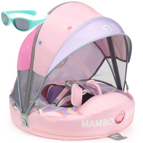 Mambobaby Float with Canopy and Tail New Upgraded Non-Inflatable Baby Pool Float Mambo Float Swim Trainer Solid Infant Swim Float Adjustable Pearl Foam Baby Swim Ring