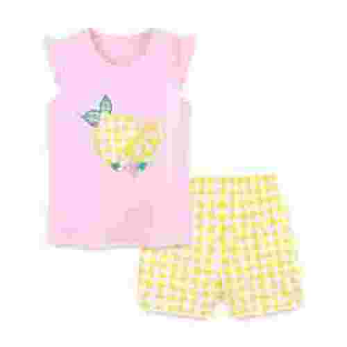 HILEELANG Toddler Girl Summer Short Clothes Sets Outfits Easter Cotton Pink Lemon Tee Shirts Shorts Playwear 2T