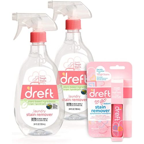 Stain Remover for Baby Clothes by Dreft, 24oz Pack of 2 Laundry Stain Remover Spray + Dreft To Go Instant Stain Remover Pen, Hypoallergenic, Great for Cloth Diapers