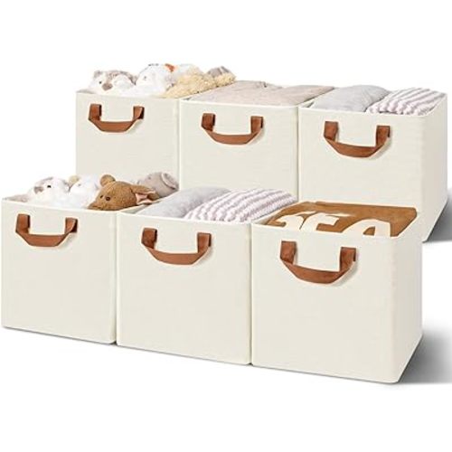 11x11 Storage Cubes with Metal Frame, Ivory, 6 Pack