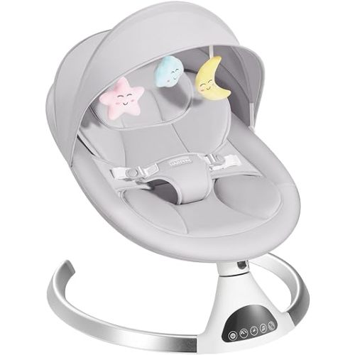 HARPPA Electric Baby Swings for Infants to Toddler, Portable Babies Swing for Newborn Boy and Girls, Motorized Bluetooth Swing, Music Speaker with 12 Preset Lullabies(LightGray)