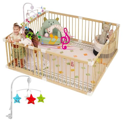 Wooden Baby Playpen for Babies and Toddlers, Large Wooden Baby Playpens with Toys, Portable Play Pen, Easy Assembly Fence Play Area for Indoor(59 * 59in