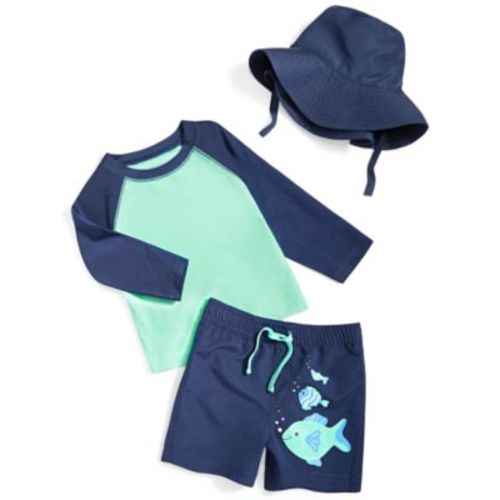 Baby Boys Fish Rashguard, Swim Shorts and Hat, 3 Piece Set, Created for Macy's
