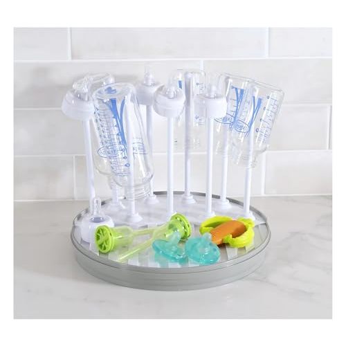 Pequeño Baby Bottle Drying Rack Compact Countertop Drying Station for Bottles, Pump Parts & Accessories – BPA-Free, Fast Drying Organizer for Newborn Essentials (Gray/White)