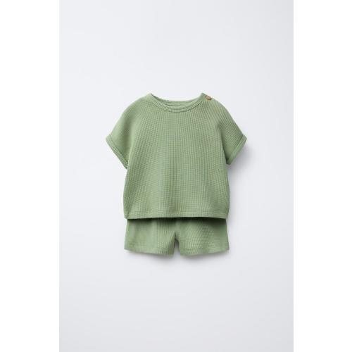 WAFFLE T-SHIRT AND BERMUDA SET - Green | ZARA United States