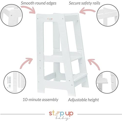 Toddler Tower Kitchen Stool - Adjustable Toddler Step Stool for Kitchen and Bathroom, Secure Kitchen Standing Stool for Toddlers Ages 18 Months to 5 Years