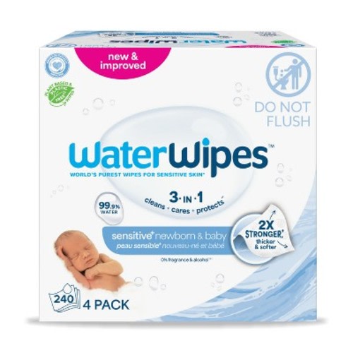 WaterWipes Sensitive+ Newborn & Baby Wipes, 3-In-1 Cleans, Cares, Protects, 99.9% Water, Unscented & Hypoallergenic -