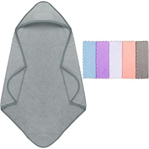 Orighty Baby Hooded Towel with Five Washcloths, 28 x 28 Inch Super Soft Bath Towel with Hood for Babies, Infant, Newborn Essential - Ideal Baby Stuff Registry for Boys and Girls (Grey)