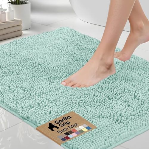 GORILLA GRIP Bath Rug Mat 48x24, Soft Absorbent Chenille, Quick Dry Microfiber Mats, Rubber Backing Washable Shower Floor Rugs, Bathmat Runner, US Designed Bathroom Home Decor Accessories Seablue