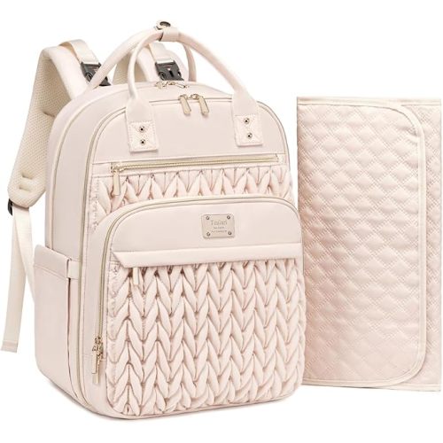 Tealari Diaper Bag Backpack,Stylish Baby Diaper Bag,Waterproof Travel Diaper Backpacks Baby Bags with Changing Pad,Stroller Straps,Insulated Pockets (Beige)