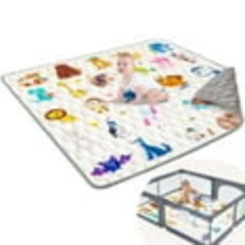 Baby Play Mat, 50" X 50" Tummy Time Mat with Soft Touch, Foldable Thick Activity Mat with Anti-Slip for Babies and Toddlers, Machine Washable Crawling Mat for Floor & Picnic - Animal