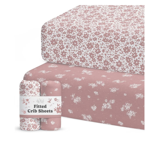 Crib Sheets Neutral - Fitted Baby Crib Sheets Bed for Girl Boy - 2 Pack Standard & Toddler Mattress (Antique Rose) - Buttery Soft Organic Cotton Blend