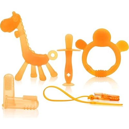 Food WAJIAYON Amber Oil Baby Teething Toys for Babies 0-6 Months,Baby Toys 6 to 12 Months,Freezer BPA Free Soft and Textured Silicone Baby Teether Relief Soothing Sore Gums Chew Infant Toys-Giraffe