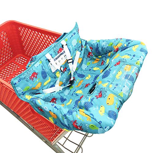 Portable 2-in-1 Grocery Cart Seat Cover and Baby Highchair Cover (Blue Seaworld)