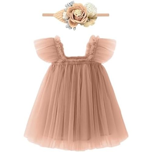 Baby Girl First Birthday Outfit Cake Smash 1st Birthday Dress with Flower Headband