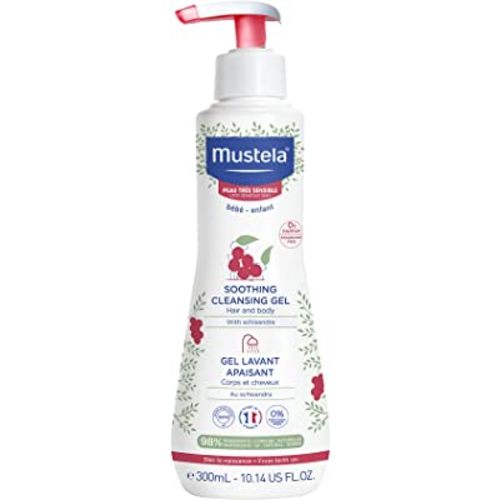 Mustela Baby Soothing Cleansing Gel - Fragrance-Free Hair & Body Wash for Very Sensitive Skin - with Natural Avocado Perseose & Schizandra Berry - 10.14 fl. oz.