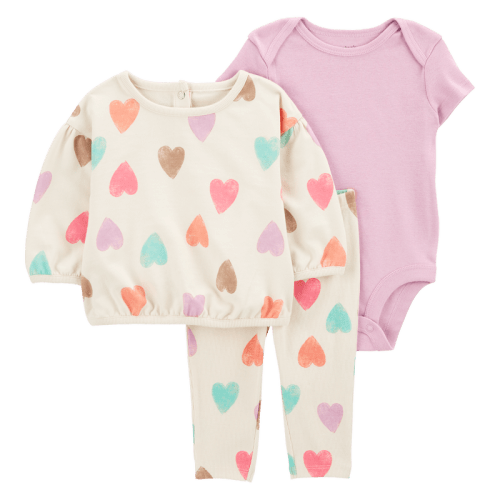 Ivory/Pink Baby 3-Piece Heart Little Cardigan Set | Carter’s Oshkosh Canada