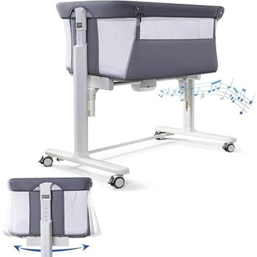 Electric Bassinet for Baby, 3 Speeds Automatic Rocking Bassinets with All mesh, 5 Height Adjustment Bedside Crib for Nweborn, 8 Music, Wheels, Light Grey