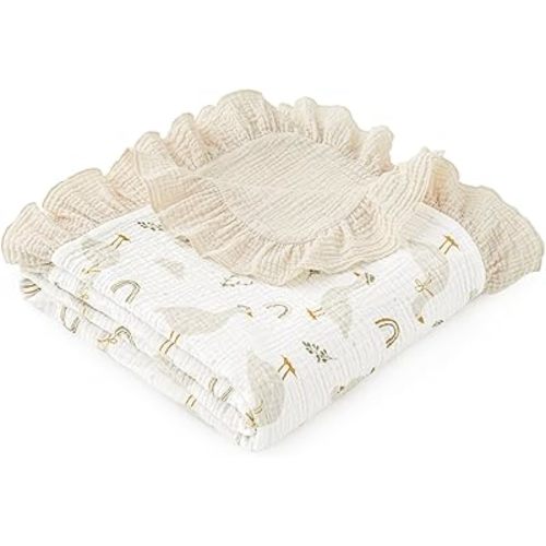 david's kids Flounce Muslin Baby Blanket for Girls Boys, 100% Cotton Soft Crib Swaddle Blankets, Reversible & Breathable Nursery Bedding for Newborns Toddlers, 47 x 47 Inches (Goose)