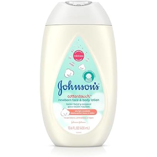 Johnson's Baby CottonTouch Newborn Baby Face and Body Lotion, Hypoallergenic Moisturization for Baby's Skin, Made with Real Cotton, Paraben-Free, Dye-Free, 13.6 fl. oz