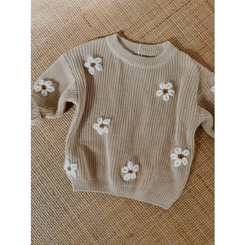 Daisy Sweater // Hand Embroidered Sweater // Girls Chunky Knit Flower Sweater