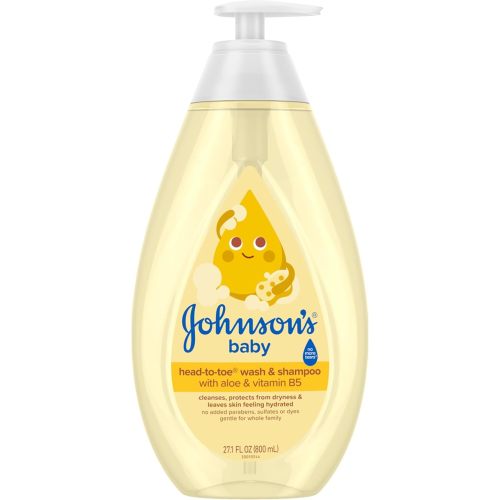 Johnson's Baby Head-To-Toe Baby Wash & Shampoo + Aloe & Vitamin B5, 2-in-1 Bath Wash Gently Cleanses Newborn's Delicate Skin & Hair, Hypoallergenic, No Added Parabens, Dyes & Sulfates, 27.1 fl. oz
