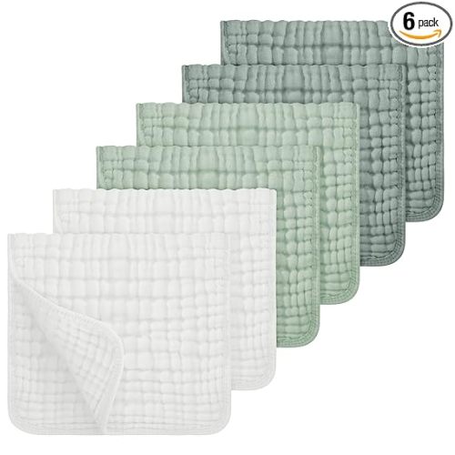 Looxii Muslin Burp Cloths 100% Cotton Muslin, White & Green