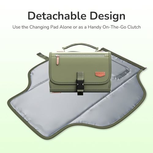 Portable Diaper Changing Pad for Baby, Detachable Travel Changing Pad with Baby Wipes Pocket, Gifts for Baby Shower, Newborn Girls and Boys (Army Green)