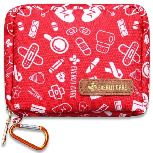 EVERLIT Mini Rescue Pack | 105 Medical Essentials Organized in Portable Storage Bag | Pocket Size Kids First Aid Kit with D Ring | Small Family-Friendly Travel Medical Kit (Original)