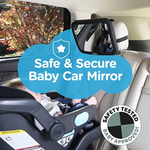 Leo&Ella Medium Baby Car Mirror Safety First, Certified Crash Tested for Rear Facing Baby Car Seat Shatterproof Mirror with Adjustable Safety Mount Crystal Clear View of Newborn