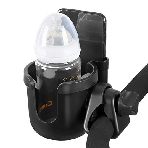 Accmor Stroller Cup Holder with Phone Holder, Bike Cup Holder, Cup Holder for Uppababy Stroller, 2-in-1 Universal Cup Phone Holder for Stroller, Bike, Wheelchair, Walker, Scooter, Black - A-Black