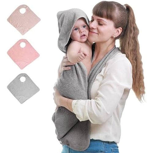 KELRICER Hooded Baby Towels for Newborn, Hands Free Baby Hooded Bath Towel, Oversized Baby Towel with Super Absorbent 100% Cotton, 35.4 * 35.4 Inch Full Coverage Kids Bath Towel (Grey)